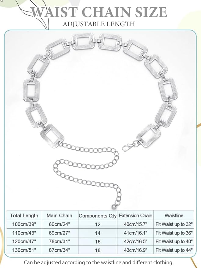 FIORETTO Chain Belts for Women Fashion Metal Waist Chain Chunky Belts for Dresses Jeans
