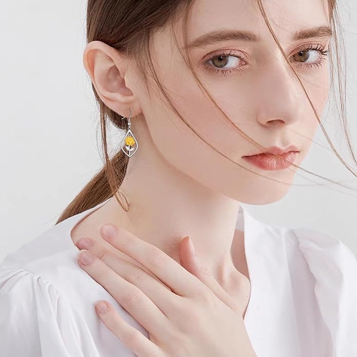 Scottish Thistle/Sunflower/Violet/Daffodil/Orchid Earrings Sterling Silver Flower Dangle Dangling Drop Boho Earrings Jewelry Gifts for Women