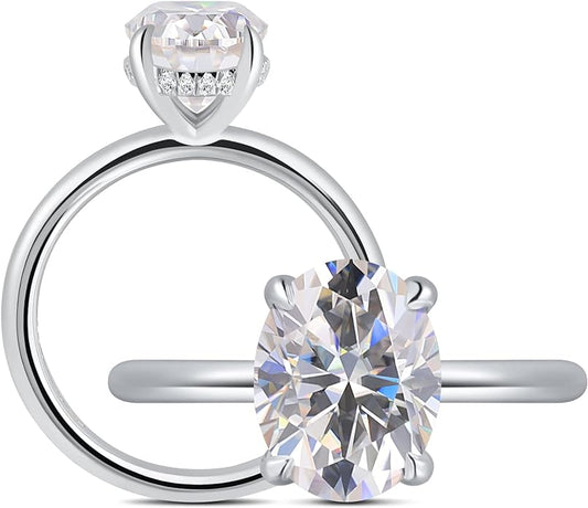getlove 1.5-3ct Oval Moissanite Engagement Ring 18K White Gold Plated Solid Silver D-Color VVS1 Solitaire Promise Ring