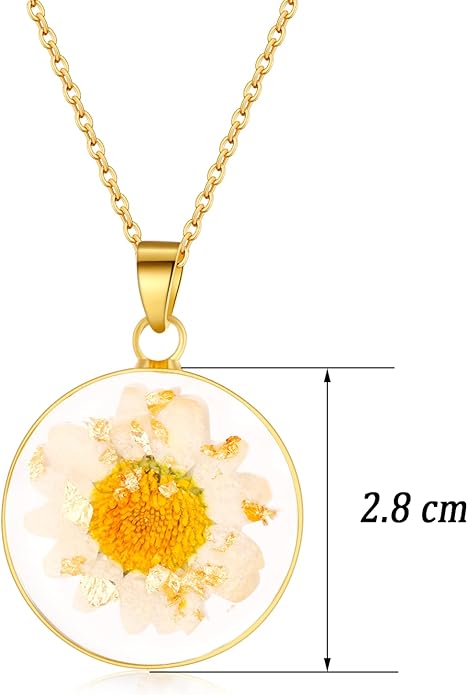 Forget-Me-Not and Queen Anne's Lace Pressed Wildflower Necklace | Birth Month Real Flower Necklace | Gold/Silver Pressed Flower Jewelry | Personalized Handmade Jewelry