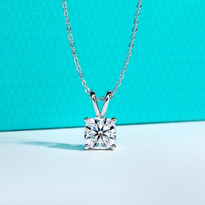 AnuClub Moissanite Pendant Necklace 2/3/4/5CT D Color VVS1 925 Sterling Silver Everyday Wear Necklace for Women Wife Her with Certificate, 40+2+3 Adjustable Chain