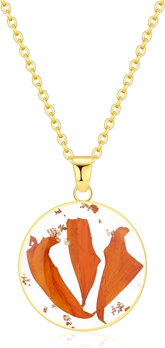 Forget-Me-Not and Queen Anne's Lace Pressed Wildflower Necklace | Birth Month Real Flower Necklace | Gold/Silver Pressed Flower Jewelry | Personalized Handmade Jewelry