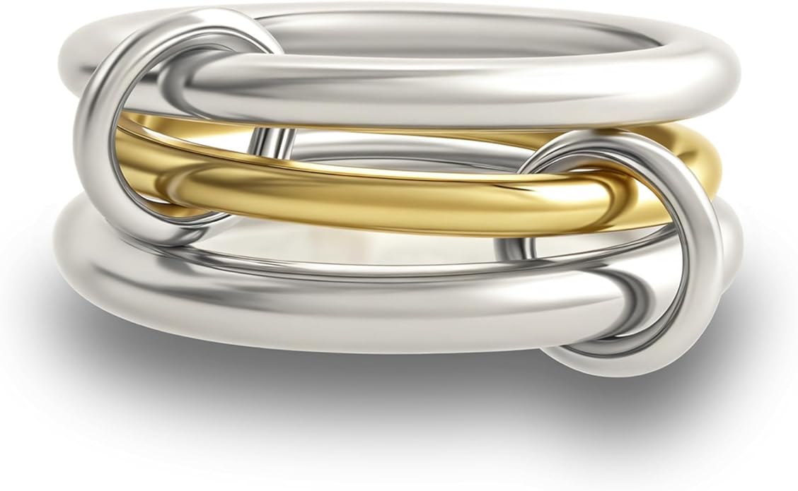 Gold Stackable Rings for Women Non Tarnish, 18k Gold Plated Cubic Zirconia Rings, Silver Gold Multi Ring Mixed Metals Stack Rings Set