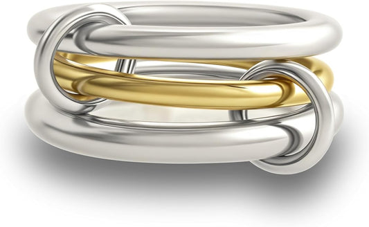 Gold Stackable Rings for Women Non Tarnish, 18k Gold Plated Cubic Zirconia Rings, Silver Gold Multi Ring Mixed Metals Stack Rings Set