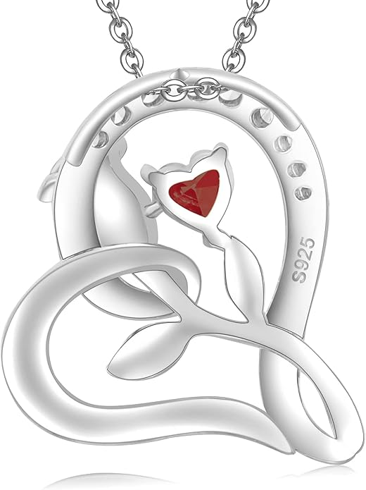 Rose Flower Heart Birthstone Necklaces for Women, 925 Sterling Silver Anniversary Jewelry, Pendant Heart Necklaces Birthday Anniversary Christmas Gift for Women Wife Mom Girlfriend Lady