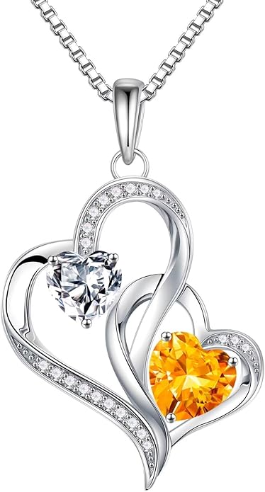 Iefil Birthstone Necklace for Women - 925 Sterling Silver Double Birthstone Heart Necklace | Anniversary Birthday Gifts for Women | Personalized Gifts | Jewelry Gifts for Wife Mom Girlfriend