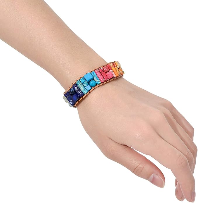sedmart 7 Chakra Bracelets for Women with Real Stones Leather Wrap Healing Bead Bracelet Women Men Boho Friendship Jewelry
