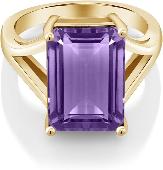 Gem Stone King 5-10 Cttw Gemstone Birthstone Solitaire Engagement Ring For Women | 18K Yellow Gold Plated Silver | 14X10MM Emerald Cut | Wedding Anniversary Ring | Available In Size 5, 6, 7, 8, 9