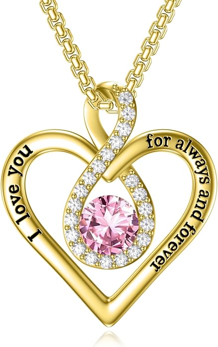 I Love You For Always and Forever Birthstone Necklace Infinity Love Heart Pendant Jewelry Christmas Valentine Mothers Day Birthday Gifts for Women Her Wife Girlfriend
