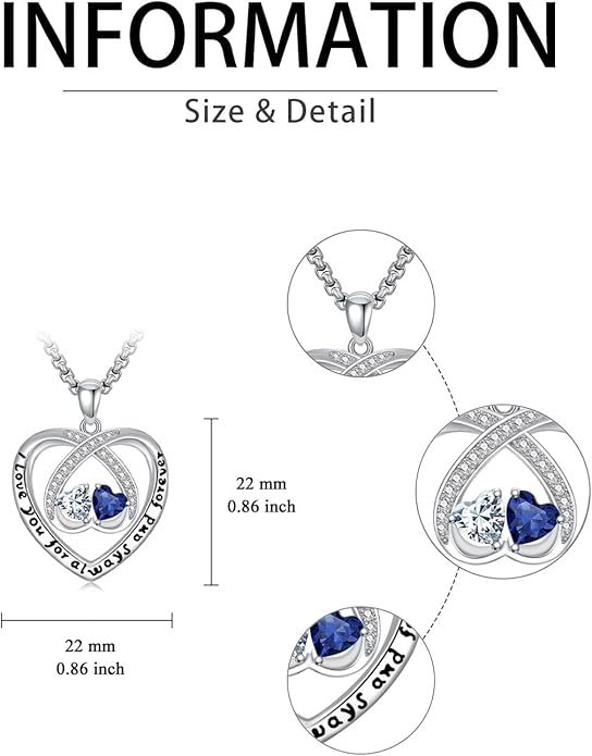 Birthstone Necklaces for Women I Love You for Always and Forever Heart Pendant Necklace Anniversary Jewelry Christmas Valentine Mothers Day Birthday Gifts for Her Wife Girlfriend