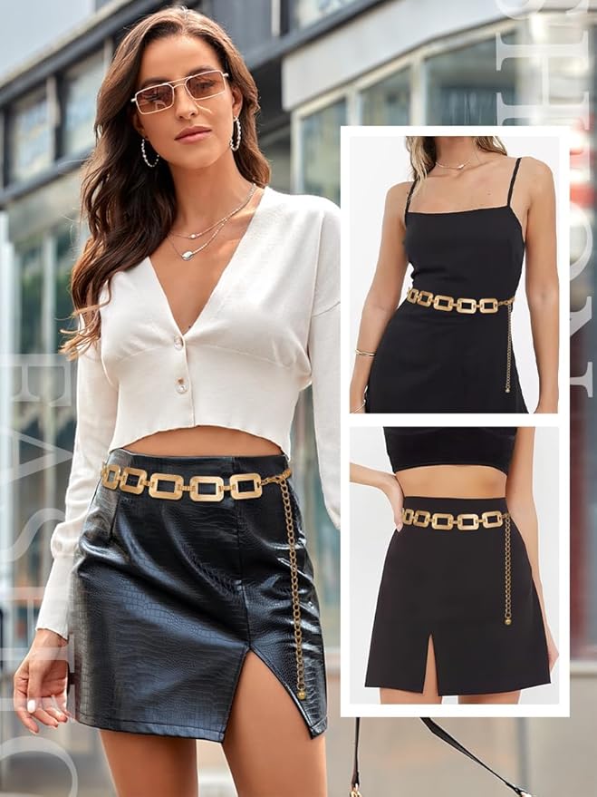 FIORETTO Chain Belts for Women Fashion Metal Waist Chain Chunky Belts for Dresses Jeans