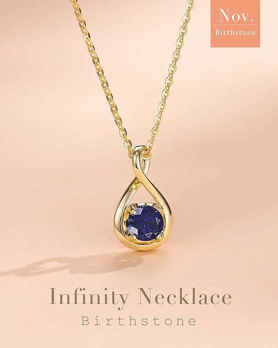 FANCIME Birthstone Necklaces for Women Fine Jewelry Sterling Silver Dainty Infinity Pendant Anniversary Birthday Christmas Gifts for Her Wife Mom Lady Daughter, Chain 16"+2" Extend