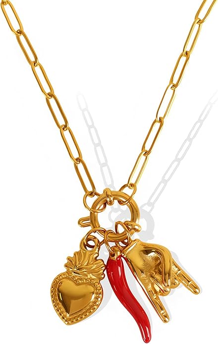 Chunky Retro Heart Necklace for Women Antique Layer Beach Ocean Moon Stars Western Boho Charm Necklaces Retro Link Chain Jewelry