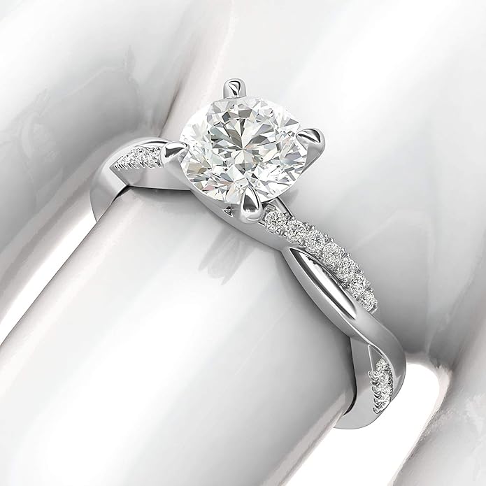 Solid 14k White Gold 4-Prong Petite Twisted Vine 1.0 CT Moissanite Engagement Ring Promise Bridal Ring