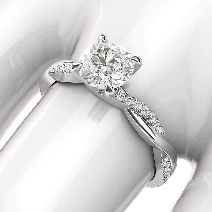 Solid 14k White Gold 4-Prong Petite Twisted Vine 1.0 CT Moissanite Engagement Ring Promise Bridal Ring