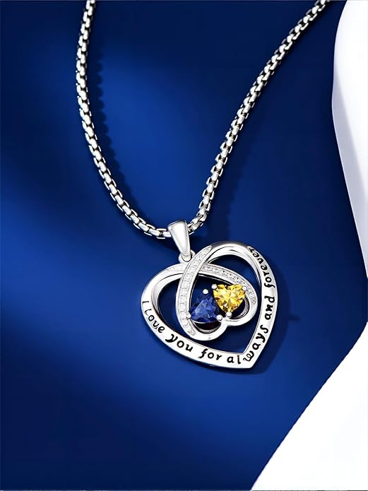Birthstone Necklaces for Women I Love You for Always and Forever Heart Pendant Necklace Anniversary Jewelry Christmas Valentine Mothers Day Birthday Gifts for Her Wife Girlfriend