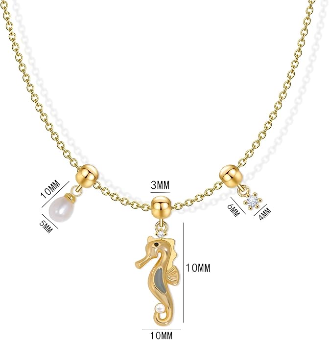 Summer Holiday Necklace,Dainty Chain, Charm Necklace For Women,Cute Cat Charm,Natural Pearls,18k Gold Plated,Choose Your Favorite Charm, Change Easily