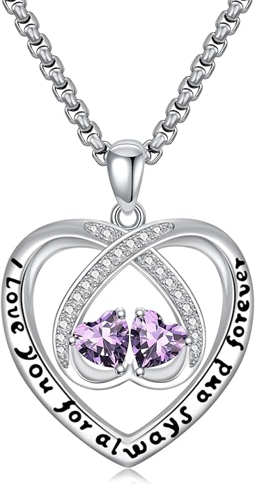 Birthstone Necklaces for Women I Love You for Always and Forever Heart Pendant Necklace Anniversary Jewelry Christmas Valentine Mothers Day Birthday Gifts for Her Wife Girlfriend