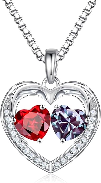 Iefil Birthstone Jewelry for Women - 925 Sterling Silver Birthstone Necklace, Anniversary Birthday Gifts for Women, Jewelry Gifts for Her Wife Mom Daughter