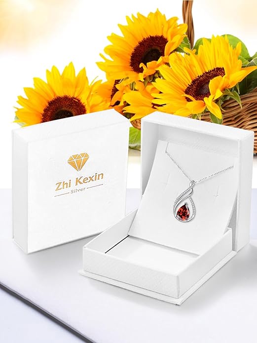 Teardrop Birthstone Necklace for Women 925 Sterling Silver Pear-Shaped Pendant Anniversary Mother's Day Birthday Jewelry Gifts for Her