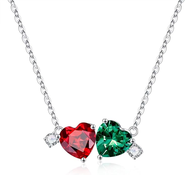 Iefil Double Birthstone Necklace for Women - 0.8CT 925 Sterling Silver Birthstone Necklace, Gifts for Her Wife Girlfriend Mom