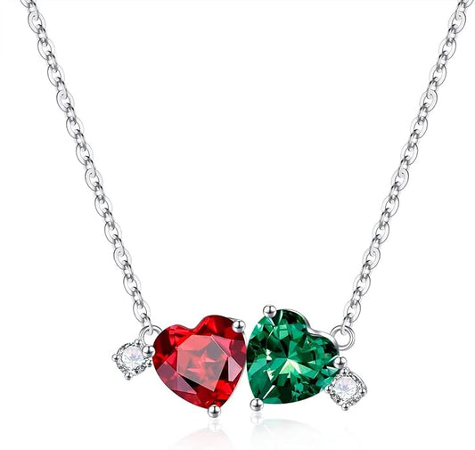 Iefil Double Birthstone Necklace for Women - 0.8CT 925 Sterling Silver Birthstone Necklace, Gifts for Her Wife Girlfriend Mom