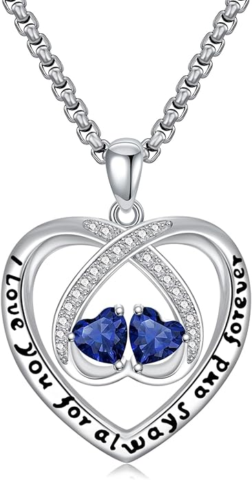 Birthstone Necklaces for Women I Love You for Always and Forever Heart Pendant Necklace Anniversary Jewelry Christmas Valentine Mothers Day Birthday Gifts for Her Wife Girlfriend
