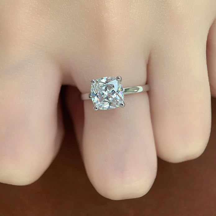 14K White Gold Engagement Rings, 14K 3 CT Cushion Cut Moissanite Rings, 14K Solitaire Moissanite Engagement Ring, 14K Gold Moissanite Ring