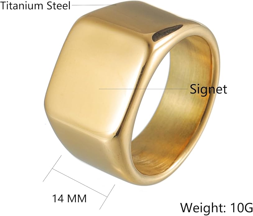 Mens Signet Rings Stainless Steel Pinky Ring for Men Women Silver/Black/Gold Square Cool Finger Ring, Gift for Dad Husband