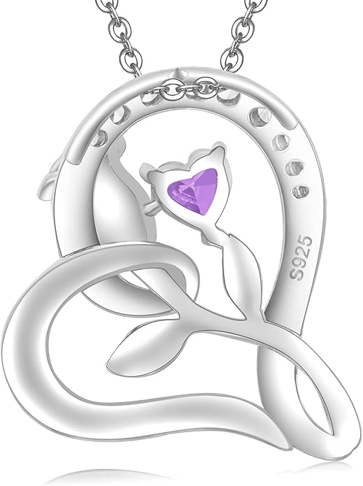 Rose Flower Heart Birthstone Necklaces for Women, 925 Sterling Silver Anniversary Jewelry, Pendant Heart Necklaces Birthday Anniversary Christmas Gift for Women Wife Mom Girlfriend Lady