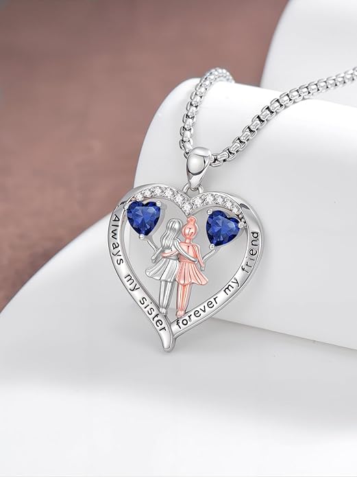 Always My Sister Forever My Friend Birthstone Pendant Necklace Women Jewelry Christmas Valentine Mothers Day Birthday Gifts for Women Sister From Sister