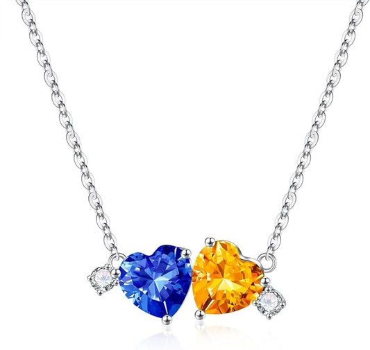 Iefil Double Birthstone Necklace for Women - 0.8CT 925 Sterling Silver Birthstone Necklace, Gifts for Her Wife Girlfriend Mom