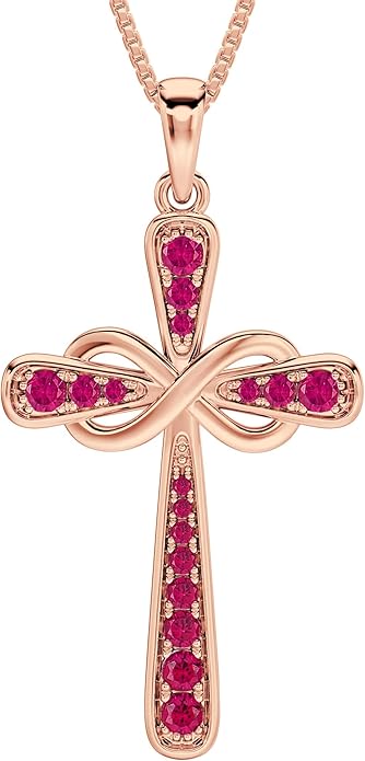 YL 925 Sterling Silver Cross Necklace for Women Halo Infinity Pendant Birthstone Jewelry for Mom