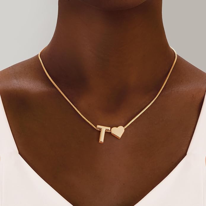 Initials A-Z with Heart Pendant Necklaces for Women Teen Girls - 18K Gold Plated Dainty Necklace Birthday Gifts Jewelry