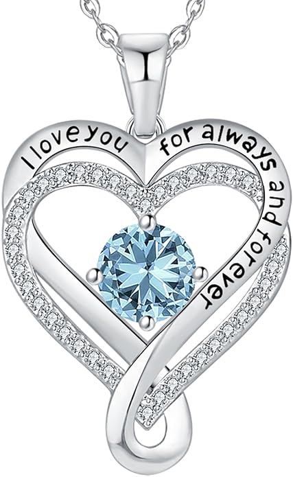 Jewelry for Women Wife Infinity Heart Birthstone I Love You Necklace S925 Anniversary Women Necklaces for Her Wife Birthday Gift Ideas, Birthday Present for Girlfriend Mom Daughter Sterling Silver