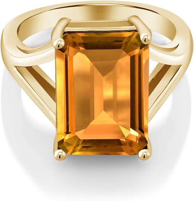 Gem Stone King 5-10 Cttw Gemstone Birthstone Solitaire Engagement Ring For Women | 18K Yellow Gold Plated Silver | 14X10MM Emerald Cut | Wedding Anniversary Ring | Available In Size 5, 6, 7, 8, 9