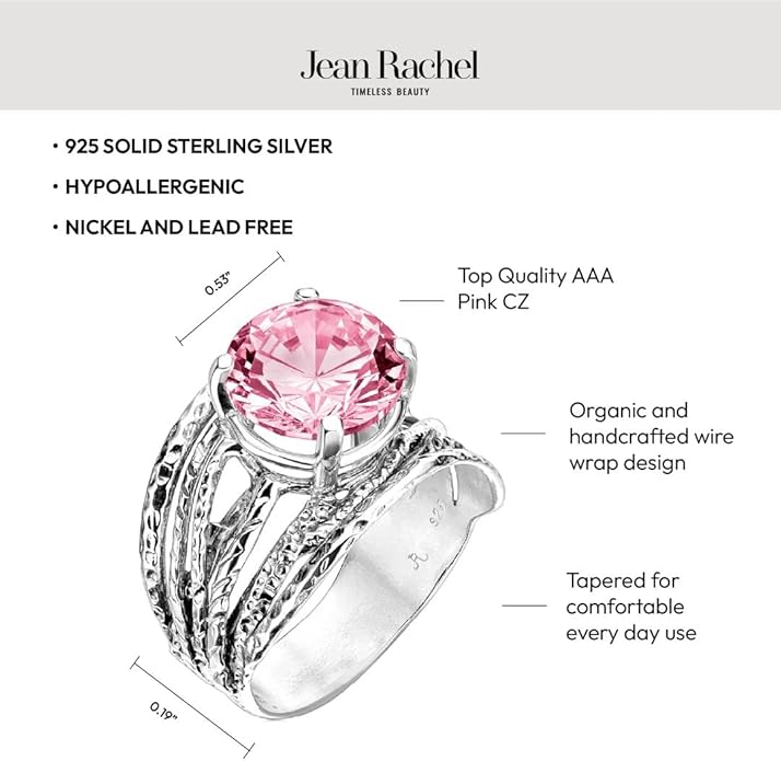 JEAN RACHEL JEWELRY 925 Sterling Silver Ring - Wrap Vintage Design with Prong Set Round Cubic Zirconia - Hypoallergenic, Lead & Nickel Free - Artisan Handcrafted Statement Rings for Women