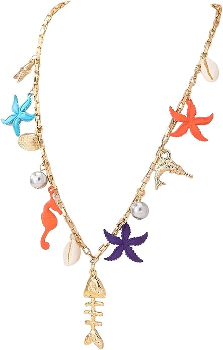 Chunky Retro Heart Necklace for Women Antique Layer Beach Ocean Moon Stars Western Boho Charm Necklaces Retro Link Chain Jewelry