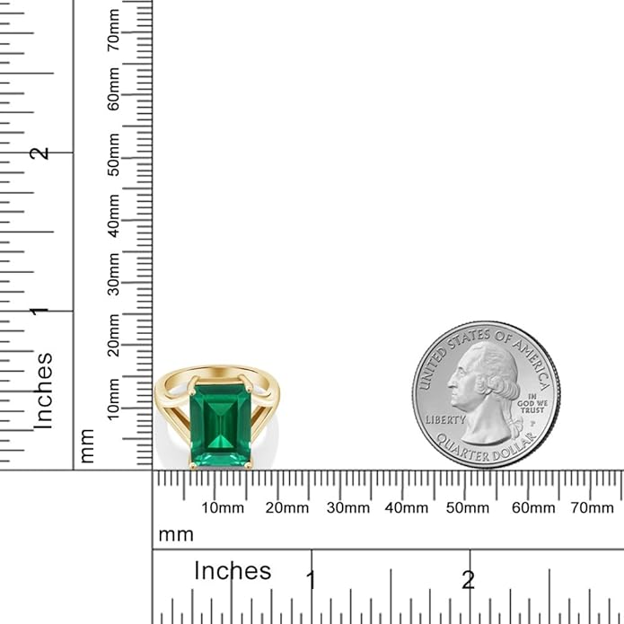 Gem Stone King 5-10 Cttw Gemstone Birthstone Solitaire Engagement Ring For Women | 18K Yellow Gold Plated Silver | 14X10MM Emerald Cut | Wedding Anniversary Ring | Available In Size 5, 6, 7, 8, 9