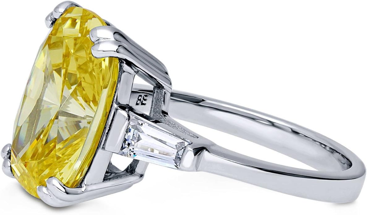 BERRICLE Sterling Silver CZ 3-Stone Solitaire Wedding Engagement Rings for Women, Cubic Zirconia Ring - Asscher, Cushion, Emerald, Pear, Round Cut - Canary Yellow, Green, Amethyst Purple Colors