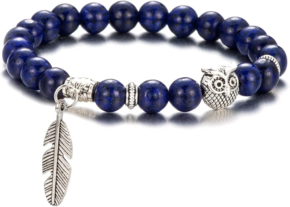 Softones 8mm Beads Owl Bracelets for Women Handmade Natural Stone Owl Gifts for Women Crystals Bracelet for Women Men Spiritual Energy Bracelet