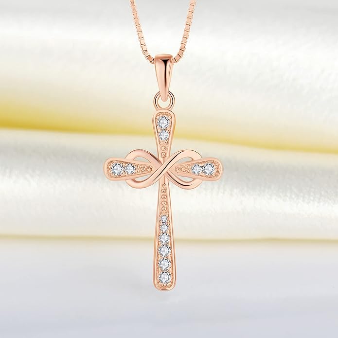 YL 925 Sterling Silver Cross Necklace for Women Halo Infinity Pendant Birthstone Jewelry for Mom