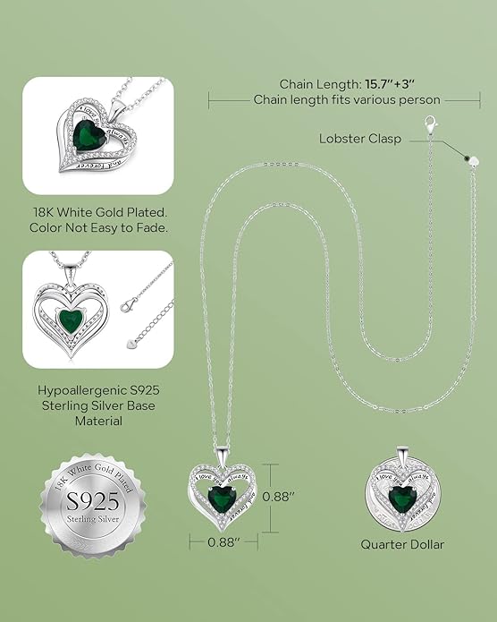 S925 Sterling Silver Necklace for Women, Wife Jewelry Rose Gold, Mom Birthday Valentines Mothers Day Gifts, Girlfriend Necklaces, Daughter Heart Jewel, Anniversary for Her