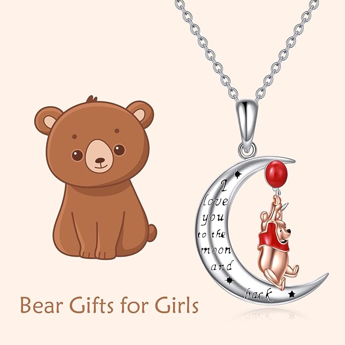 LILALO Bear Necklace Sterling Silver Moon Jewelry with I Love You To the Moon And Back Bear Gifts