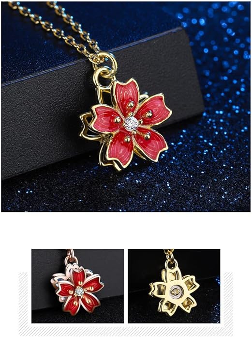 14K Women Gold Flower Chain Necklace,Dainty Sakura Floral Pendant Necklace with Moissanite Diamond,Gift for Mom, Wife, Girlfriend