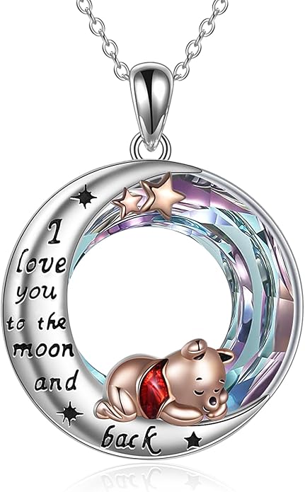 LILALO Bear Necklace Sterling Silver Moon Jewelry with I Love You To the Moon And Back Bear Gifts