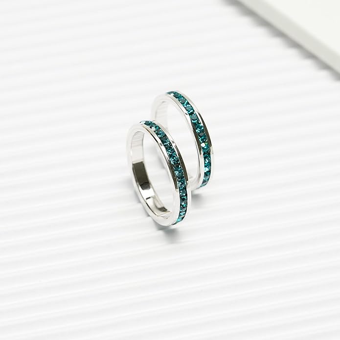 Muses Art Design Birthstone Eternity Band Ring (Channel Set/Full Round), Stackable Fashion Ring with Crystal Birthstone