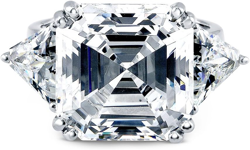 BERRICLE Sterling Silver CZ 3-Stone Solitaire Wedding Engagement Rings for Women, Cubic Zirconia Ring - Asscher, Cushion, Emerald, Pear, Round Cut - Canary Yellow, Green, Amethyst Purple Colors