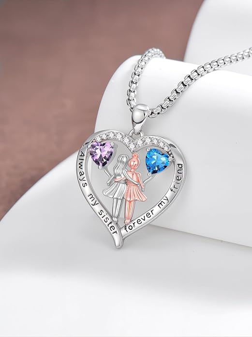 Always My Sister Forever My Friend Birthstone Pendant Necklace Women Jewelry Christmas Valentine Mothers Day Birthday Gifts for Women Sister From Sister