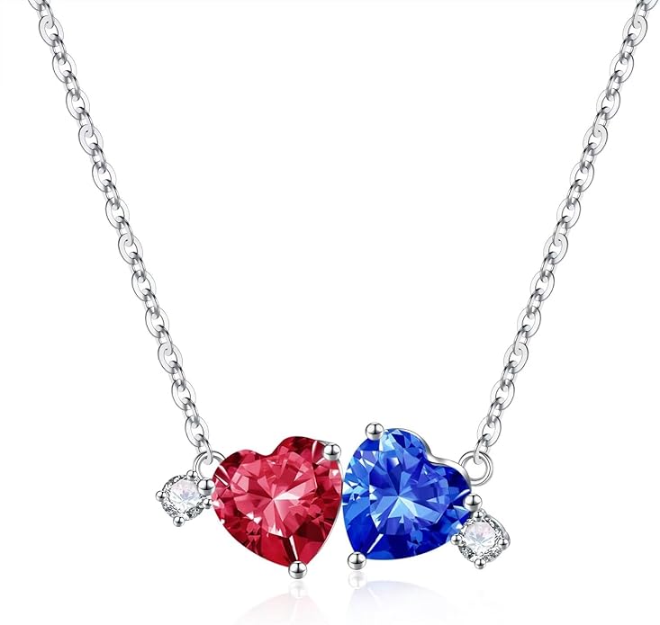 Iefil Double Birthstone Necklace for Women - 0.8CT 925 Sterling Silver Birthstone Necklace, Gifts for Her Wife Girlfriend Mom